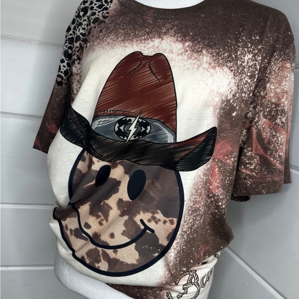 Bella Canvas Brown and White Cowboy Smiley Tshirt Graphic Tee